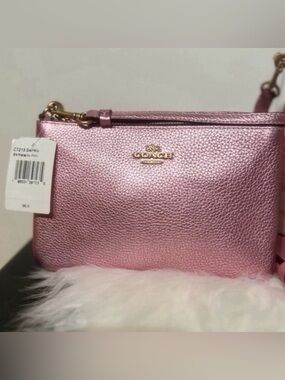 COACH Women’s Small Leather Pink Metallic Wristlet Wallet w Gold Hardware C7215